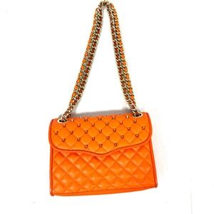 Rebecca Minkoff Orange Quilted Leather Chain Strap Shoulder Bag